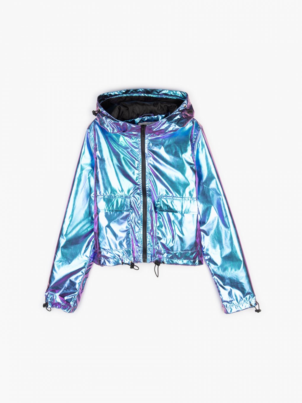 Water-resistant holographic sports light jacket with hood