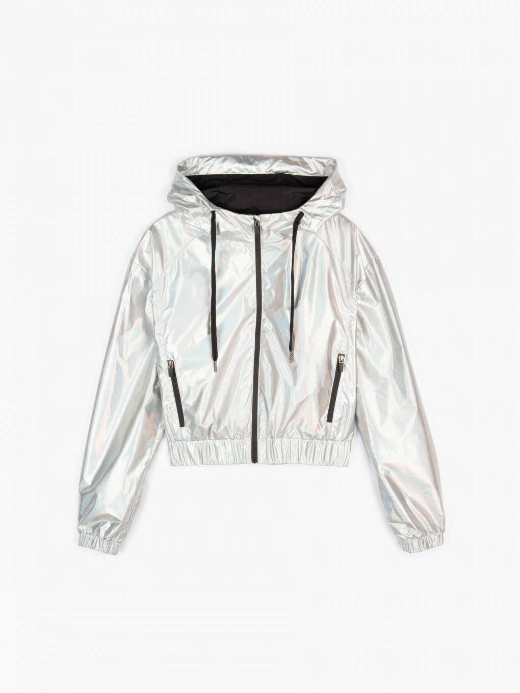 Water-resistant holographic sports light jacket with hood