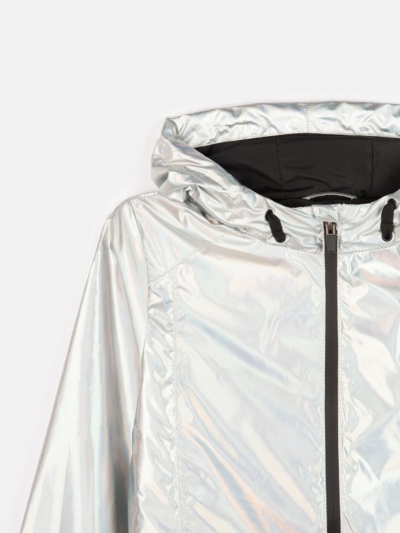 Voděodolná holografická přechodná bunda s kapucí