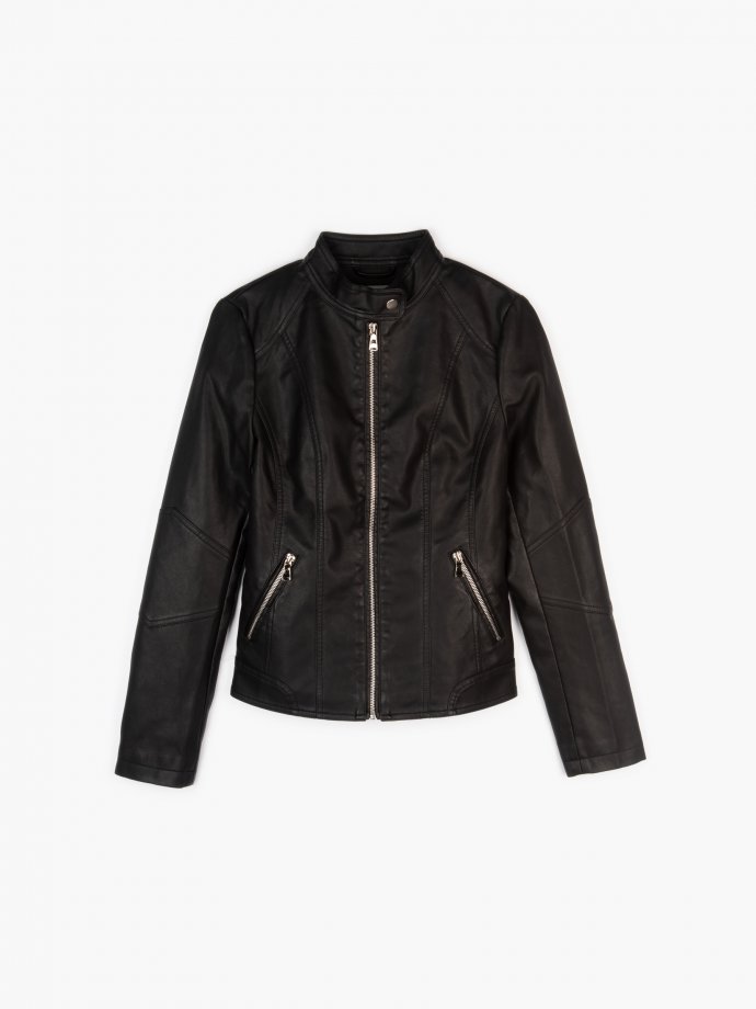 Faux leather basic biker jacket | GATE