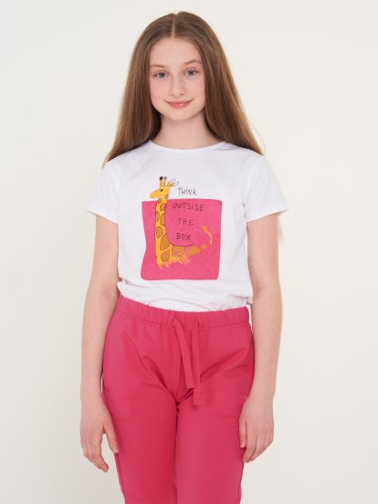 Bavlněné tričko s krátkým rukávem a grafickým potiskem dívčí