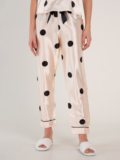Puntíkaté dámské saténové pyžamové kalhoty