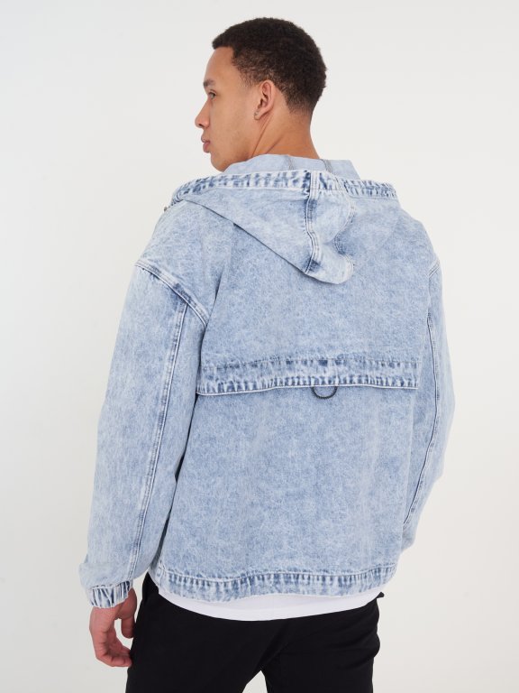 Denim hooded zip-up jacket with wash