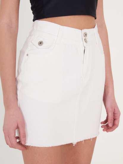 Denim mini skirt with raw edge