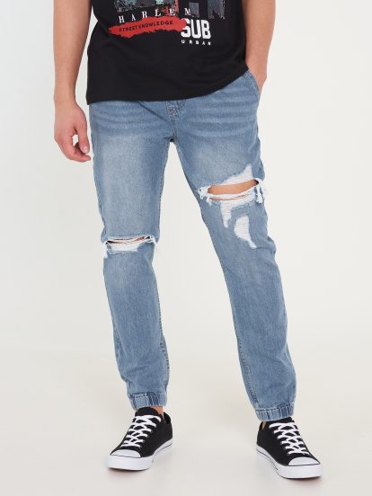 Distressed jogger fit jeans