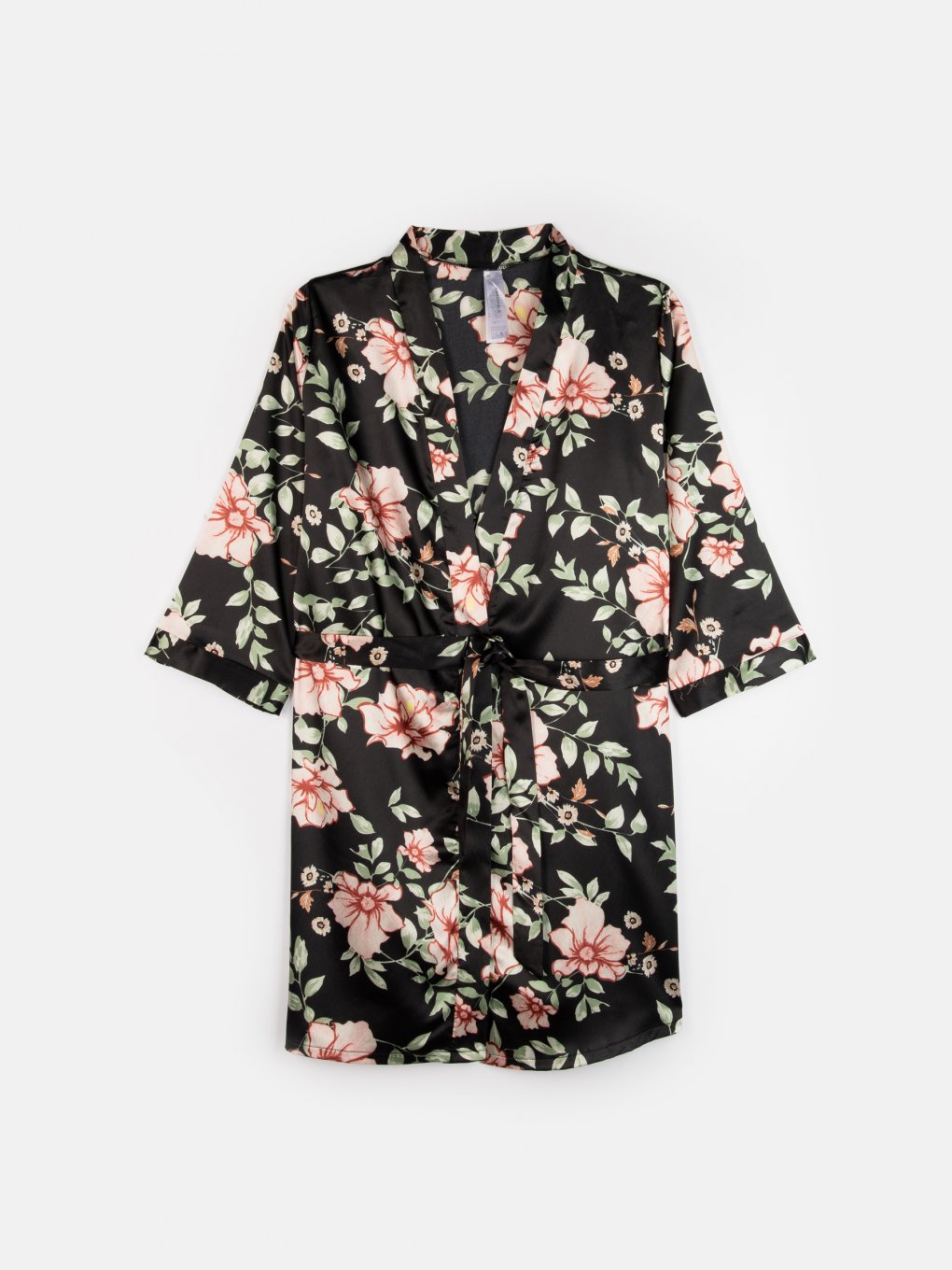 Floral print satin dressing gown