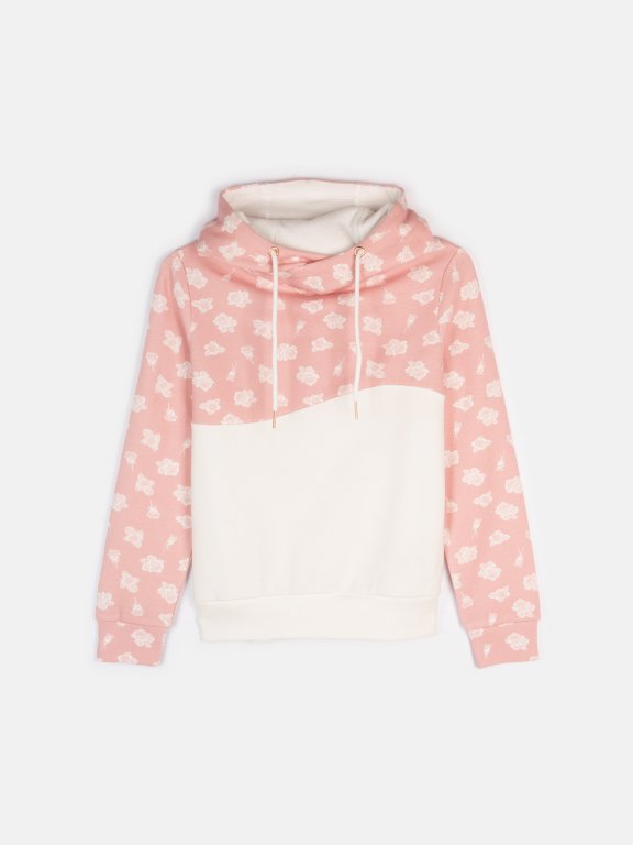Colour block hoodie with floral print