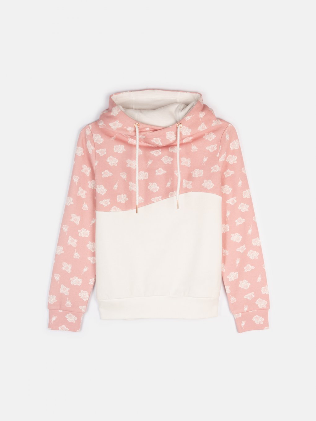 Colour block hoodie with floral print