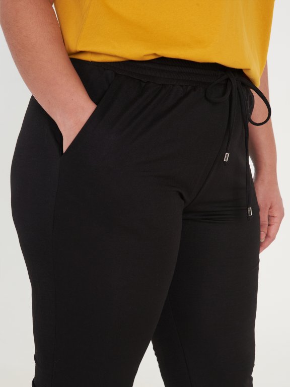 Čierne nohavice z viskózovej zmesi s elastickým pásom dámske plus size