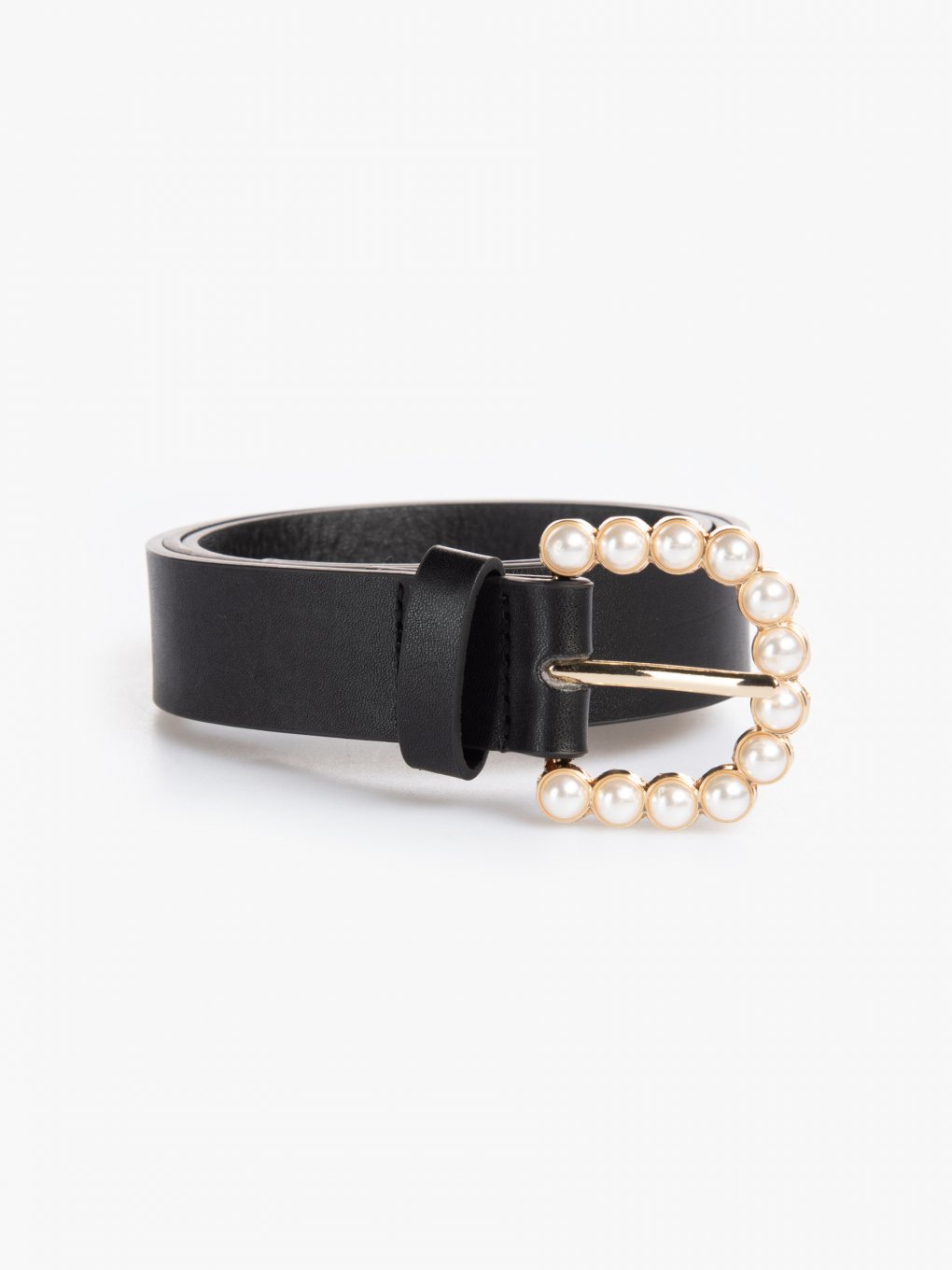 Faux leather belt with faux pearls