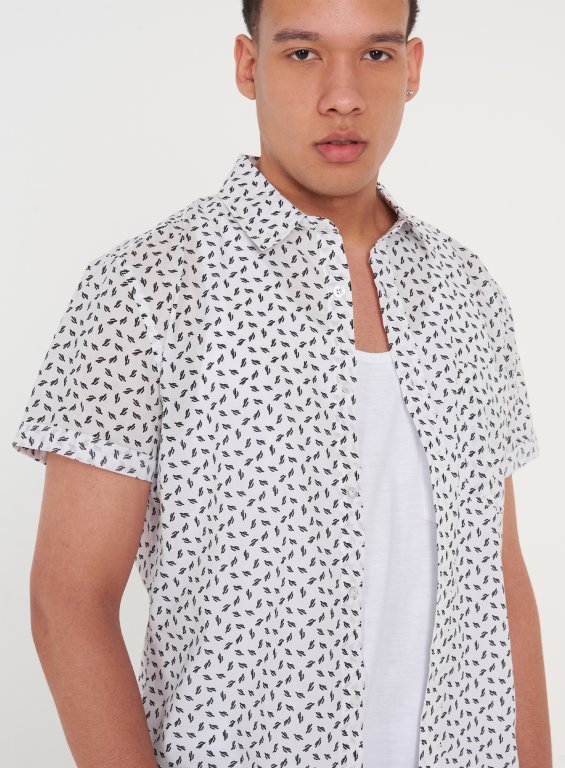 Potištěná bavlněná košile slim fit s krátkým rukávem pánská