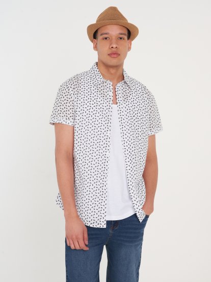 Printed cotton slim fit short sleeve shirt