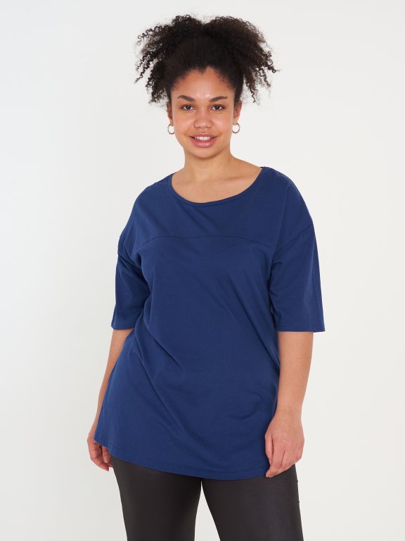 Predĺžené základné basic bavlnené tričko s krátkym rukávom dámske plus size