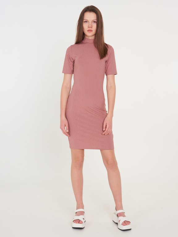Ribbed bodycon dress with high collar