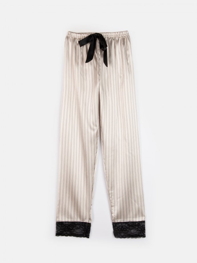 Prúžkované dámske saténové pyžamové nohavice