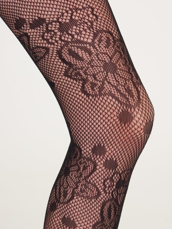 Fishnet tights with floral patern