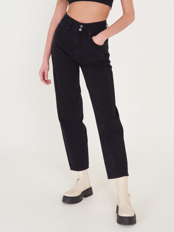 Široké bavlnené džínsy s vysokým pásom