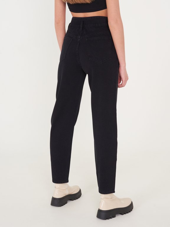 Široké bavlnené džínsy s vysokým pásom