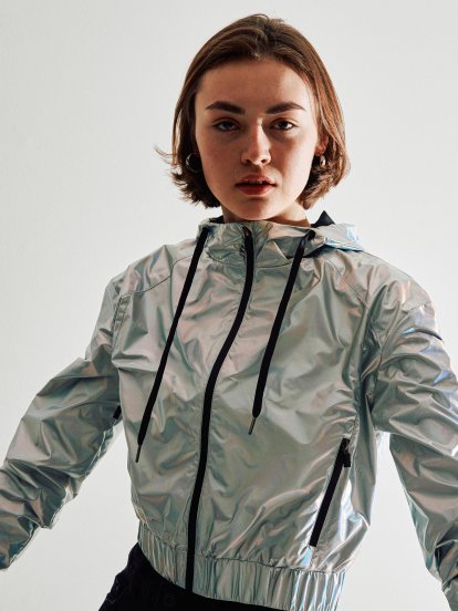 Sportovní voděodolná holografická přechodná bunda s kapucí