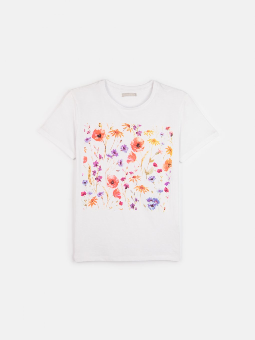 T-shirt z mieszanki bawełny z kwiatowym nadrukiem