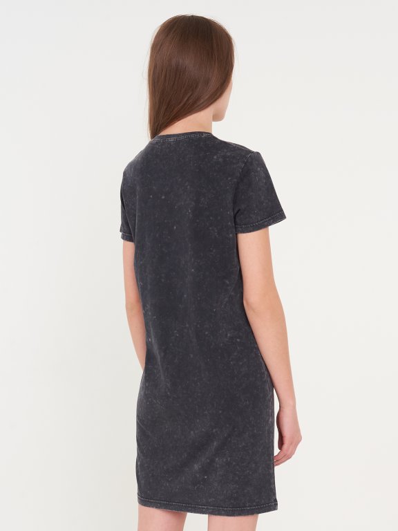 Acid wash cotton jersey t-shirt dress with print
