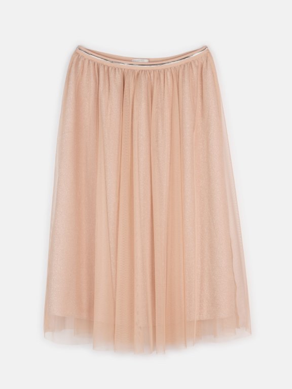 Tulle midi skirt with metallic fibre