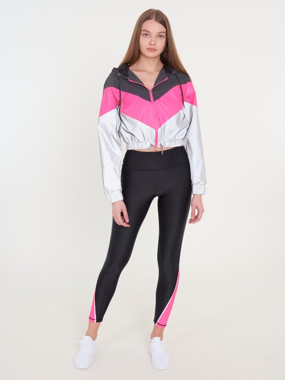 Colour block sports leggings with reflective trims