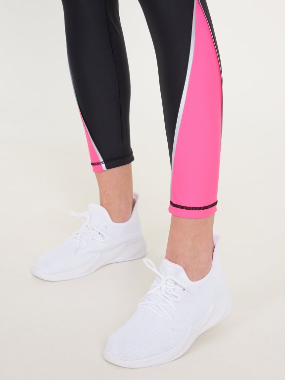 Colour block sports leggings with reflective trims
