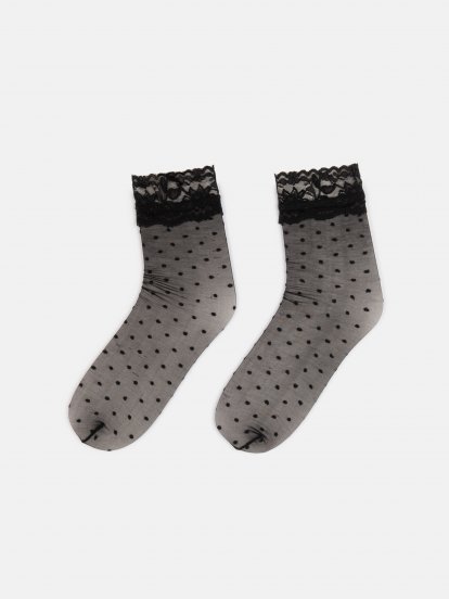 Vzorované silónkové ponožky s čipkou dámske