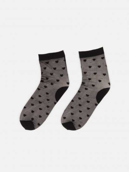 Vzorované silonkové ponožky se srdíčky dámské