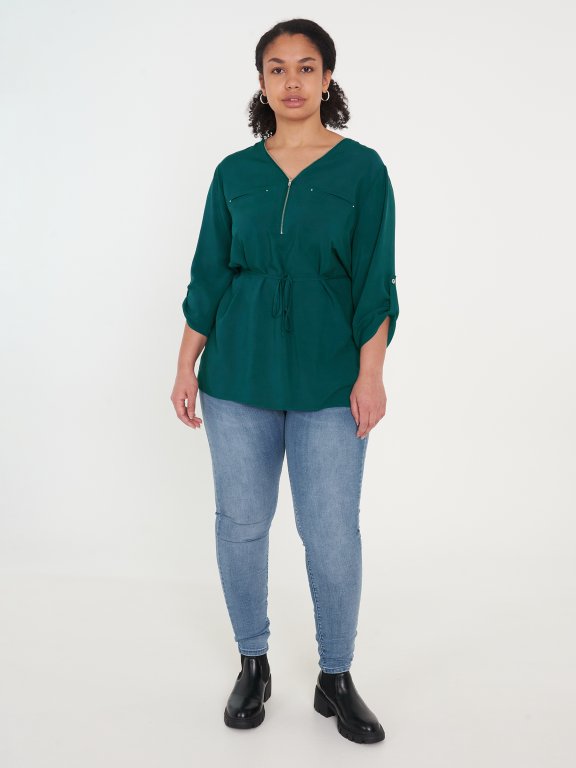 Plus size basic viscose tunic blouse with zipper