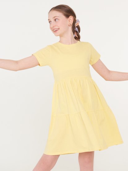 Basic cotton short sleeve ruffle dress