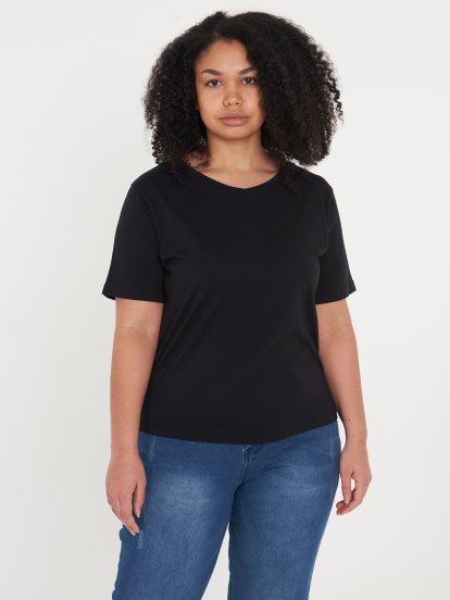 Základné basic bavlnené tričko s véčkovým výstrihom dámske plus size