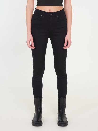 Základné basic džínsy skinny s vysokým pásom dámske