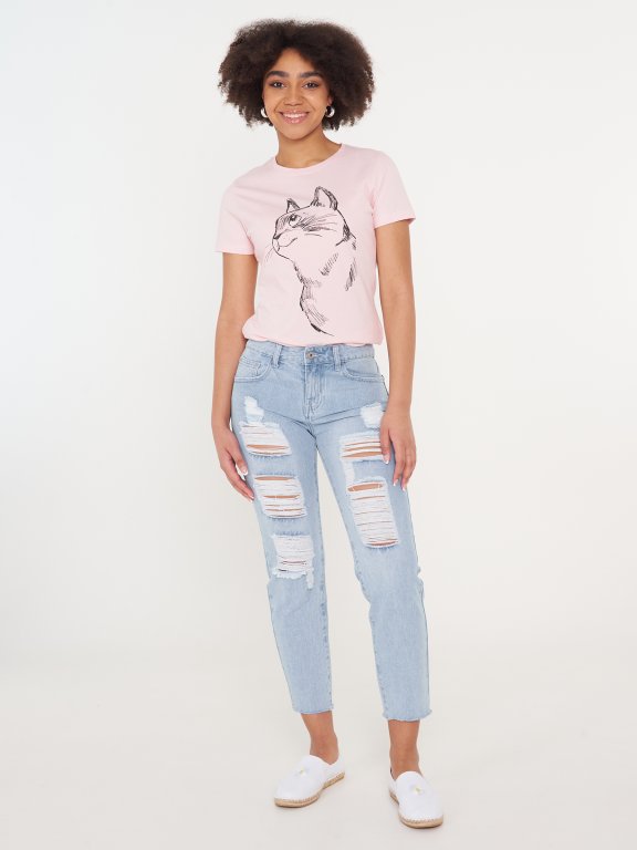 Bavlnené tričko s krátkym rukávom s grafickou potlačou dámske