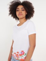 Bavlněné tričko s květinovým potiskem dámské