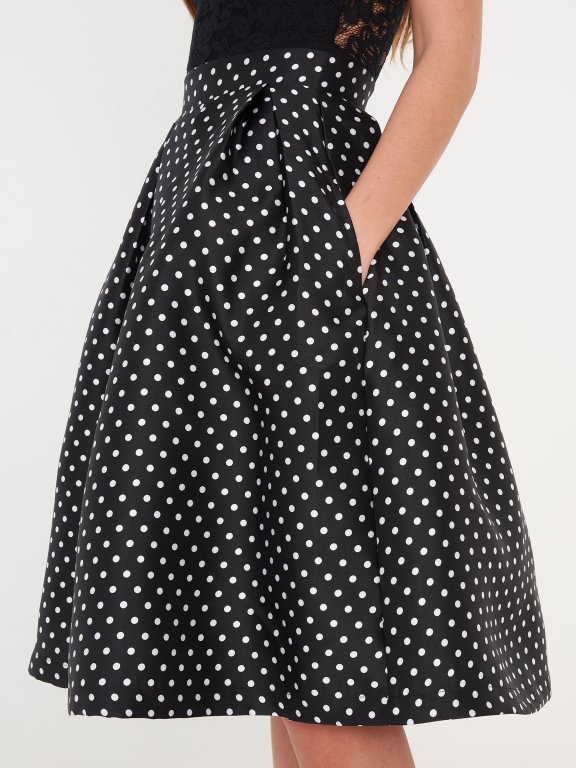 Polka dot print a-line skirt