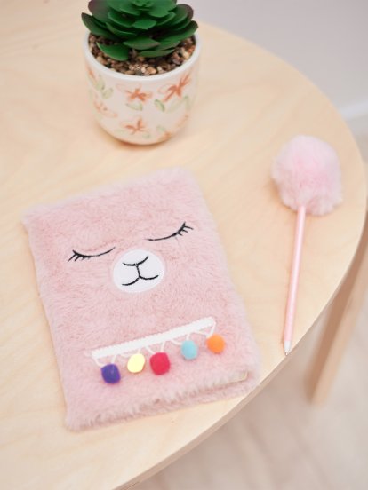 Fluffy notebook with mini pom poms