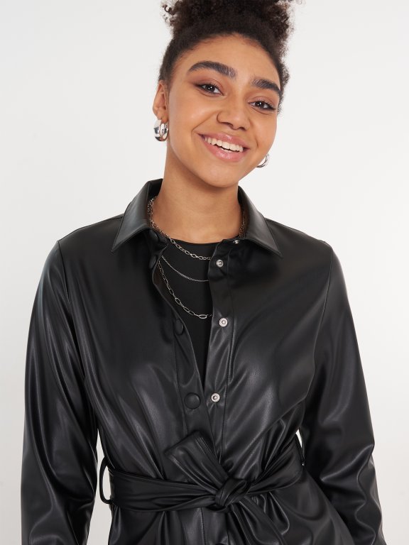 Faux leather belted light jacket