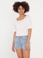 Ruffle seeve crop top with gathered waist