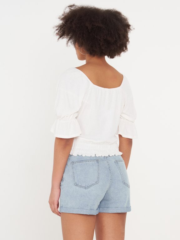 Ruffle seeve crop top with gathered waist