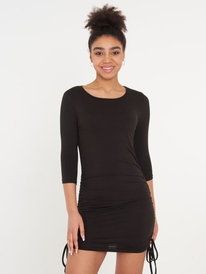 Ruched bodycon 3/4 sleeve mini dress