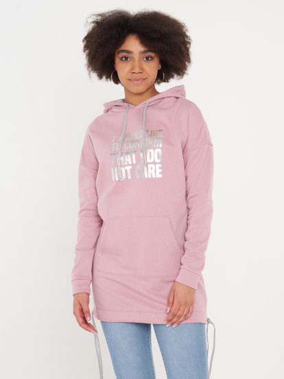 Longline metallic slogan print hoodie