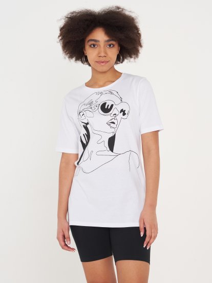 Longline cotton graphic print t-shirt
