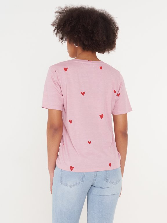 Tricou din amestec de bumbac cu imprimeu cu inimioare