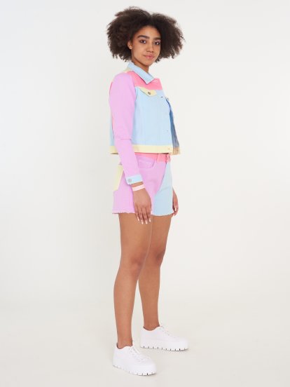 Vícebarevné colour block denimové šortky dámské