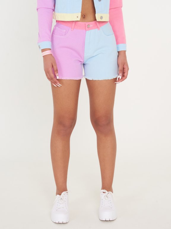 Vícebarevné colour block denimové šortky dámské