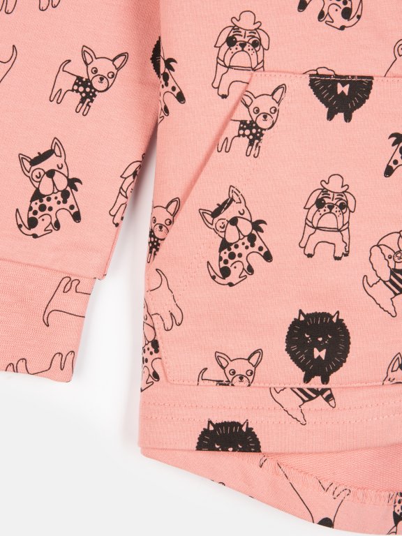 Cotton hoodie with dog print