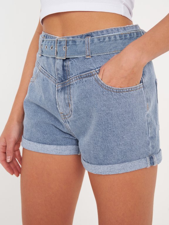 Cotton denim shorts with belt