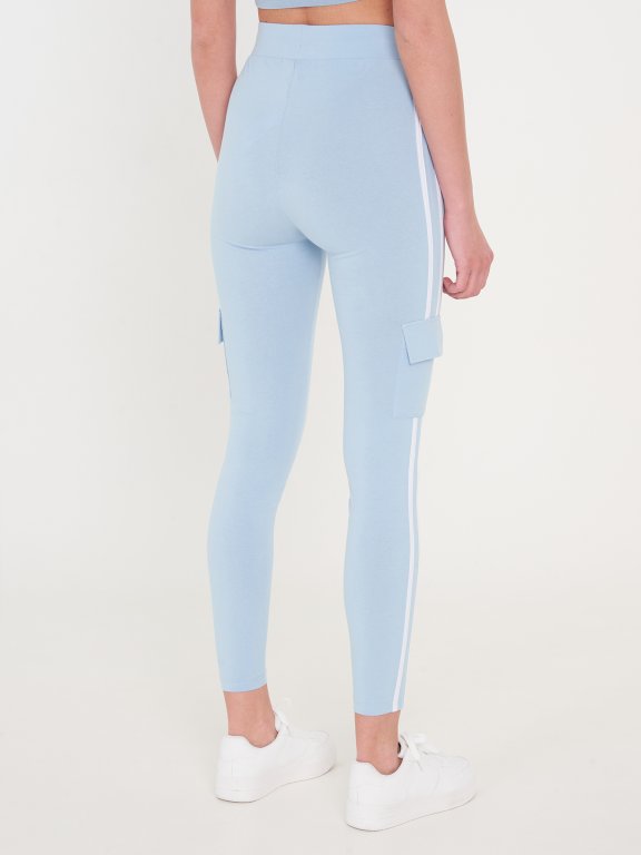 Cotton cargo leggings with side stripes